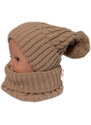 Pletená zimná čiapka s brmbolcom + komínček BABY NELLYS - bežová,veľ. 48-52cm