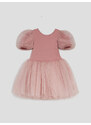 Dievčenské šaty s naberaným rukávom púdrovo ružové TUTU