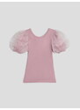 Dievčenské tričko s naberanými púdrovo ružové TUTU