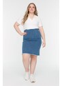 Trendyol Curve Blue High Waist Slim Denim Skirt
