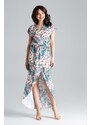 LENITIF Dlhé šaty s kvetinovým vzorom a rozpárkom L033