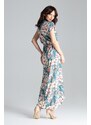 LENITIF Dlhé šaty s kvetinovým vzorom a rozpárkom L033