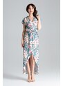 LENITIF Dlhé šaty s kvetinovým vzorom a rozpárkom L033