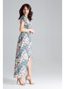 LENITIF Dlhé šaty s kvetinovým vzorom a rozpárkom L033