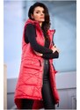 Skvelá Móda Dlhá prešívaná vesta červenej farby
