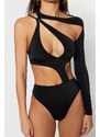 Trendyol Collection Čierne jednoramenné zásuvné plavky s vysokými nohavicami