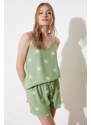Trendyol Green Star Viscose Undershirt-Shorts Woven Pajama Set