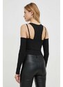 Tričko s dlhým rukávom Calvin Klein Jeans dámsky, čierna farba, odhalené ramená