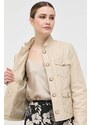 Kožená bunda Pinko dámska, béžová farba, prechodná