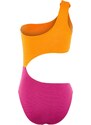 Trendyol Collection Fuchsiovo-oranžové plavky s jednoduchým výstrihom na ramenách/textúrou s oknom