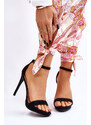 Basic Elegantné čierne semišové sandále na vysokom ihlicovom podpätku