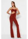 Trendyol Cinnamon Jumpsuit with Knitted Window/Cut Out Detail and Shimmer