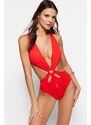 Trendyol Collection Červené hlboké plavky s vysokými nohavicami a doplnkami
