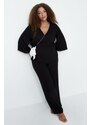 Trendyol Curve Black Double Breasted Collar Tied Woven Pajamas Set