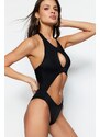 Trendyol Collection Čierne ohlávkové plavky s vykrojeným golierom/okienkom