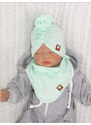 Z&Z Štýlová detská jarná / jesenná bavlnená čiapka, turban s šatkou, mätová