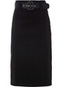 bonprix Ceruzková sukňa so saténovým opaskom, farba čierna