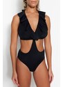 Trendyol Collection Čierne plavky s výstrihom do V Alternatívne použitie Normálne plavky