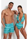 Trendyol Collection Pravidelné plavky s vysokými nohami s geometrickým vzorom