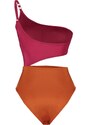 Trendyol Collection Červený farebný blok na jedno rameno s obyčajnými nohami Mayokini