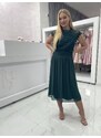 MIDI tmavozelené krajkové šaty so šifónovou sukničkou