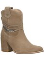 Wojas Béžové Dámske Členkové Topánky Na Podpätku S Ozdobou Okolo Zvršku