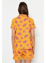 Trendyol Collection Svetlooranžová 100 % bavlna so vzorom vodného melónu Súprava pletených pyžám so šortkami