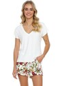 DN Nightwear Dámske pyžamo Naturalia biele s kvetinami