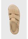 Semišové sandále UGG Goldenstar Strap dámske, béžová farba, na platforme, 1137890