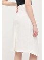Ľanová sukňa Pinko béžová farba, midi, rovný strih