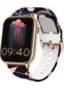 Smart hodinky Madvell Pulsar s volaním cez bluetooth a EKG púdrovo zlaté so silikónovým remienkom ružový vektor