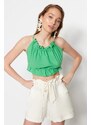 Trendyol Tropická Zelená Tkaná Peplumová Crop Top
