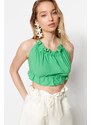 Trendyol Tropická Zelená Tkaná Peplumová Crop Top