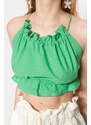 Trendyol Tropická Zelená Tkaná Peplumová Crop Top