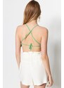 Trendyol Tropická Zelená Tkaná Peplumová Crop Top