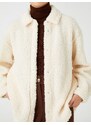 Koton Plyšová bunda košeľa golier so zapínaním na patentky