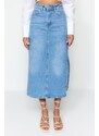 Trendyol Collection Svetlomodrá maxi riflová sukňa s vysokým pásom a rozparkami