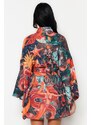 Trendyol Tropical Patterned Belted Mini Woven Kimono & Caftan