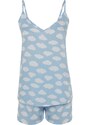 Trendyol Light Blue Cloud Pattern Viscose Tank Top-Shorts Woven Pajamas Set