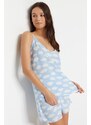 Trendyol Light Blue Cloud Pattern Viscose Tank Top-Shorts Woven Pajamas Set