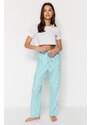 Trendyol Light Blue Floral Knitted Cotton Pajamas Bottoms