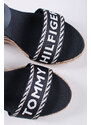 Tommy Hilfiger Tmavomodré kožené platformové sandále Seasonal Webbing Wedge