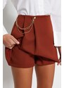 Trendyol Brown Chain and Pleat Detail Woven Short Skirt