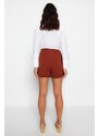 Trendyol Brown Chain and Pleat Detail Woven Short Skirt