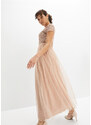 bonprix Maxi šaty s flitrovanou aplikáciou, farba ružová, rozm. 46