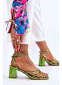 BESTELLE Zelené módne lesklé sandále na stĺpikovom podpätku