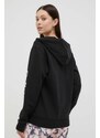 Bavlnená mikina adidas dámska, čierna farba, s kapucňou, s potlačou