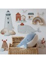 Gario Detská nálepka na stenu Sea voyage - maják, domčeky a veľryba