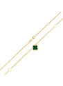 Lillian Vassago Zlatý náhrdelník s malachitom, štvorlístky LLV31-GN039Y