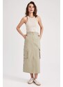 DEFACTO Slit Gabardine Midi Skirt with Cargo Pocket
